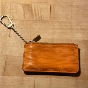 Louis Vuitton Orange Epi Leather Keychain Card Case w Zipper!